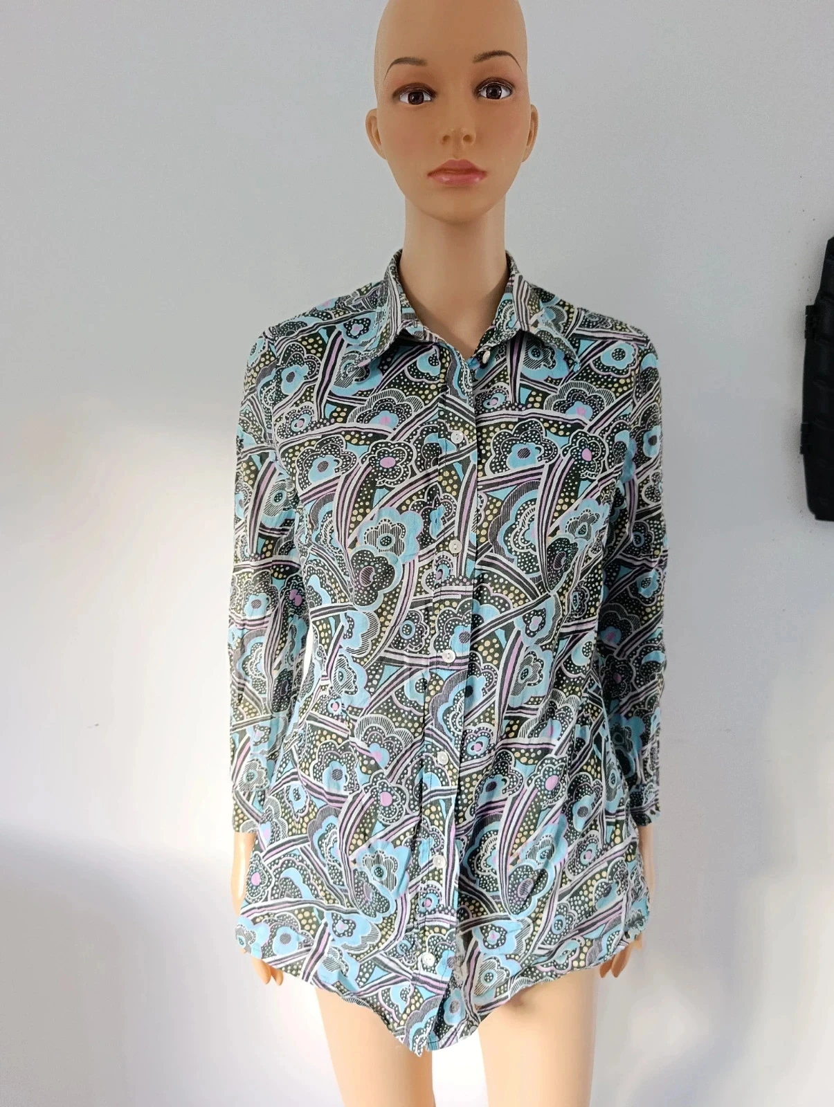 Retro bedrukte vloeiende blouse blauw/paars – T40 – Zeer goede staat – photo 2